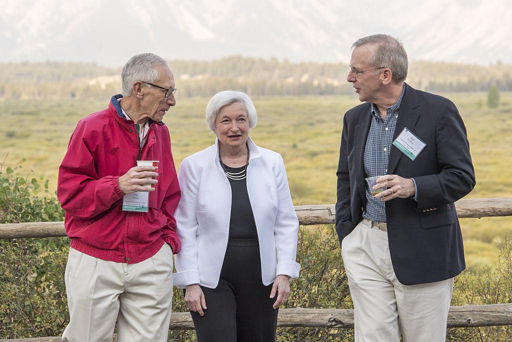 Stanley Fischer, vice chairman of US Federal Reserve, Janet Yellen, chair, and William Dudley of the Federal Reserve Bank of New York, at Jackson Hole, Wyoming, last week