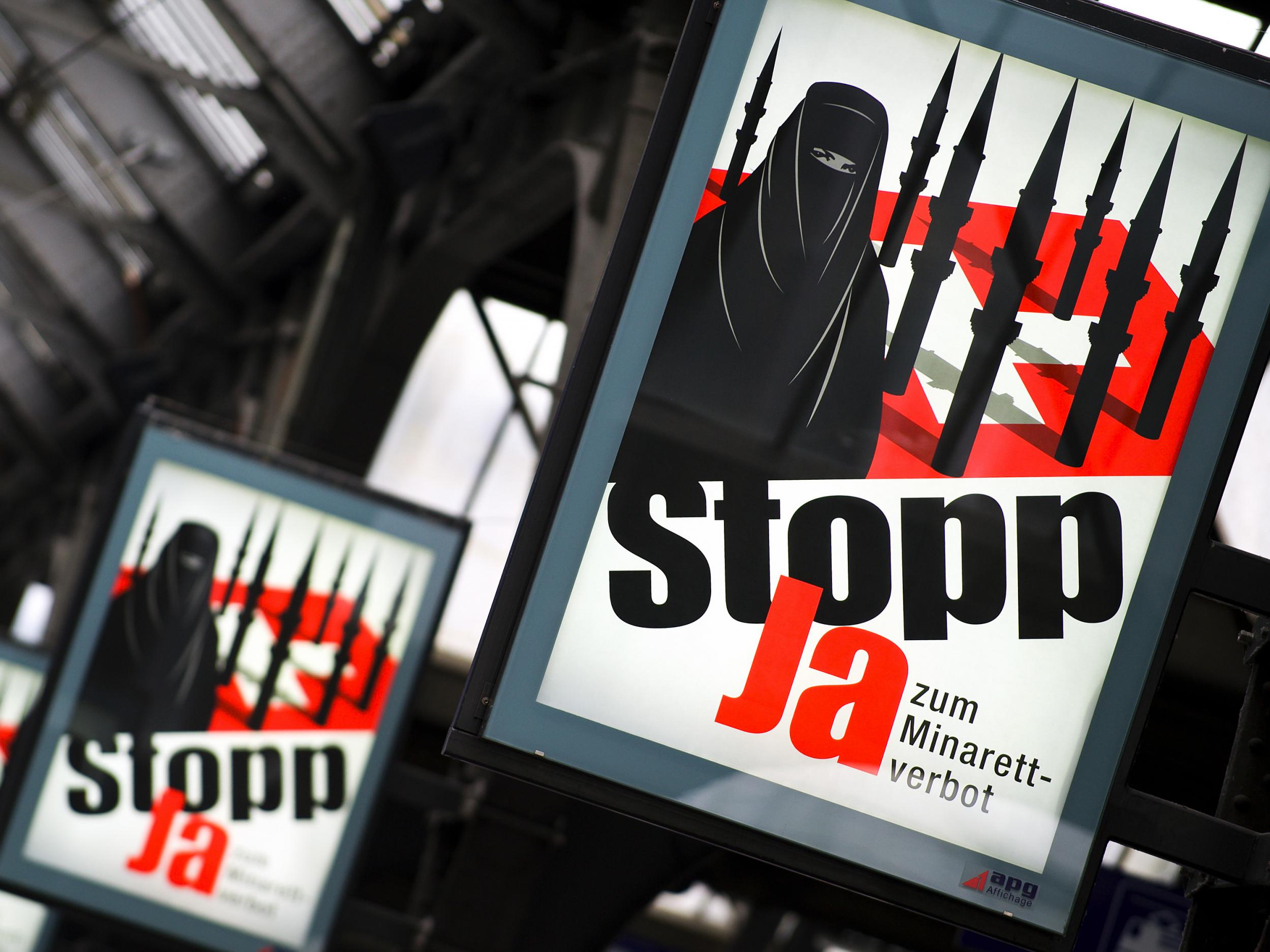 Posters in Switzerland supporting the burka ban from the far-right Swiss People's Party