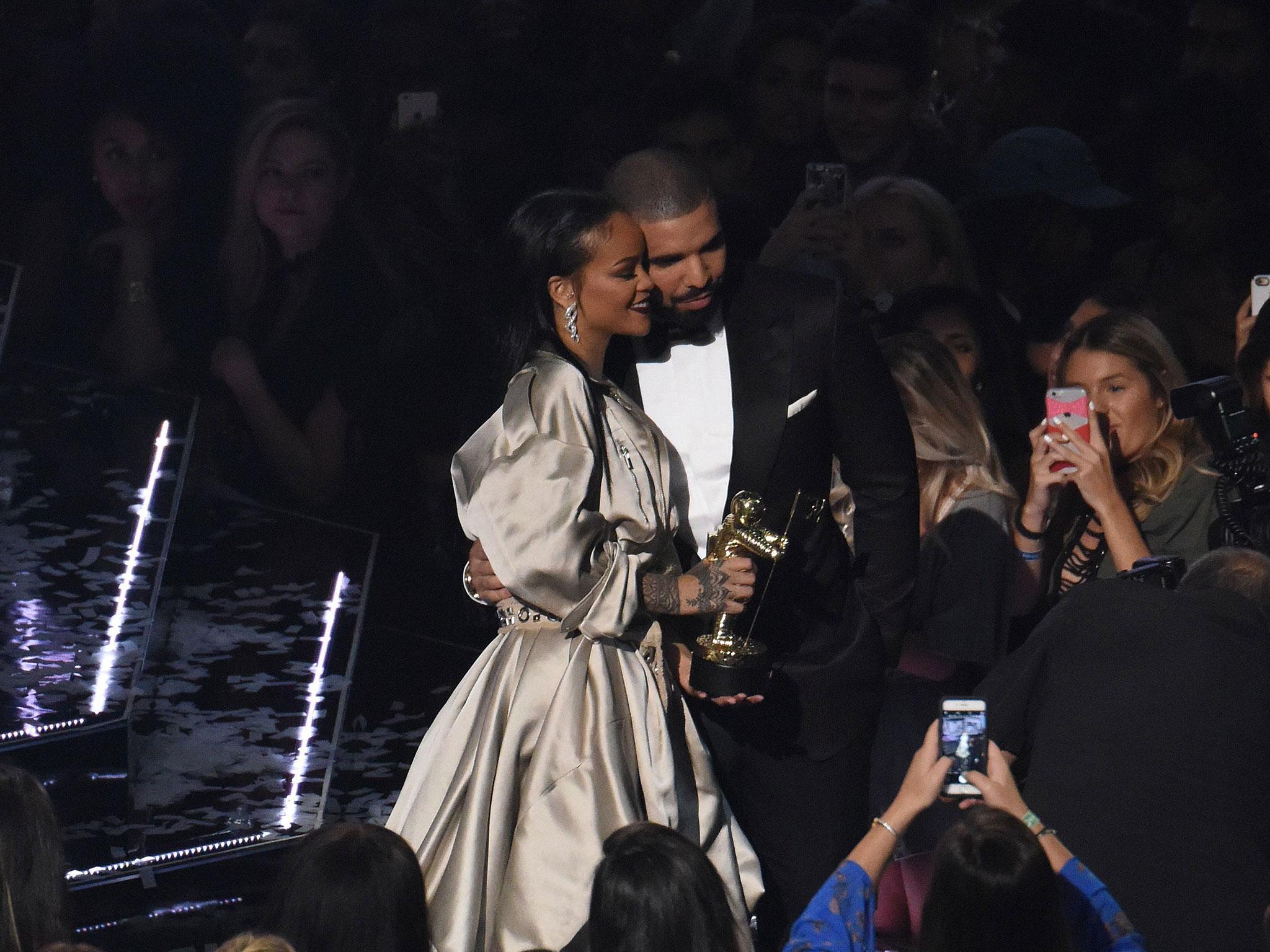 Rihanna and Drake after the Diamonds singer was awarded the Michael Jackson Video Vanguard Award