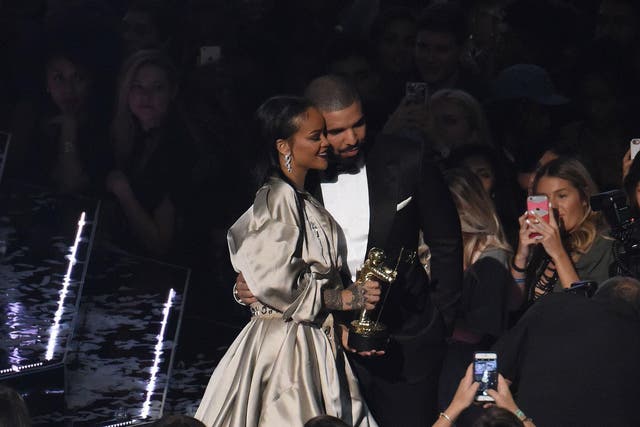 Rihanna and Drake after the Diamonds singer was awarded the Michael Jackson Video Vanguard Award
