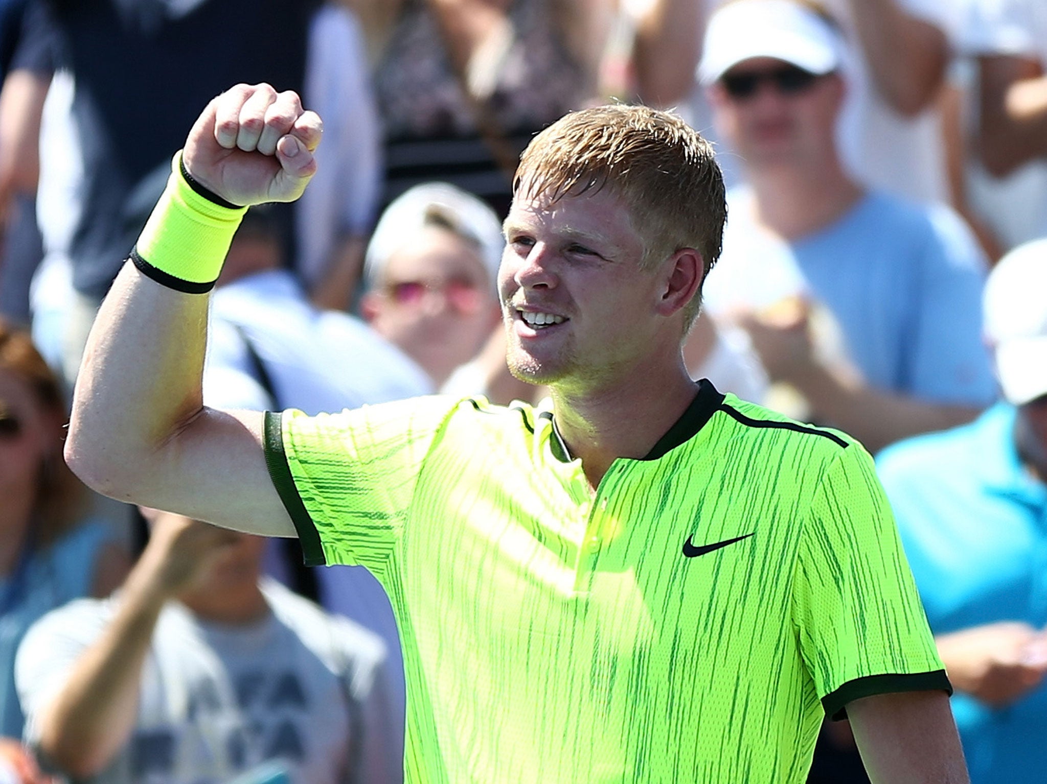 Kyle Edmund celebrates the biggest victory of his career at the US Open