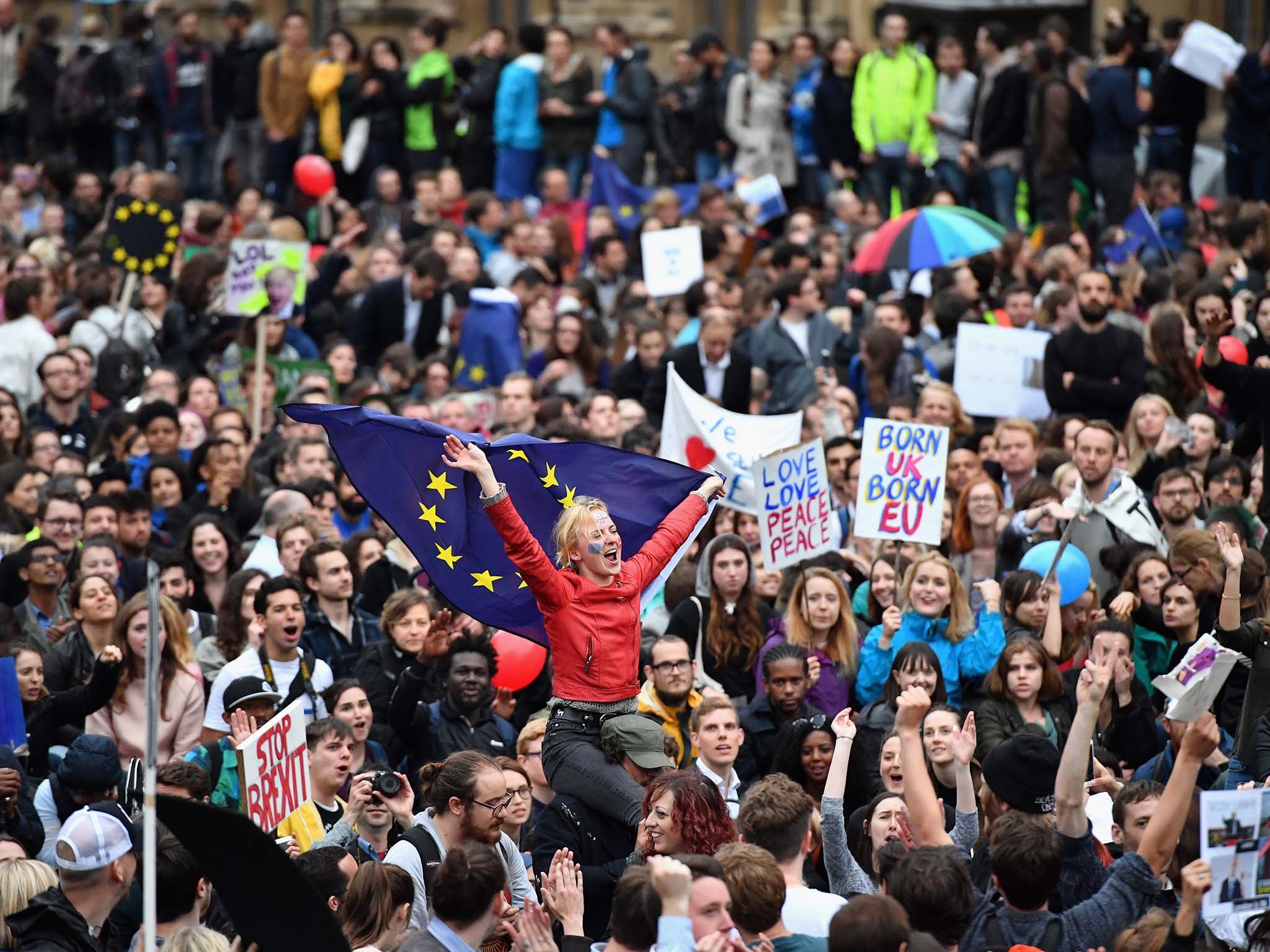 Protesters demonstrate against the EU referendum result outside Parliament in June