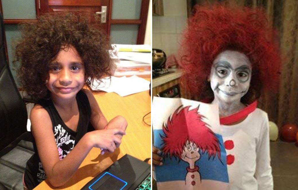 A mother dresses her daughter up as a Dr Seuss character