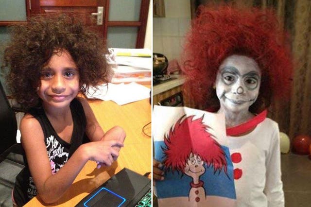A mother dresses her daughter up as a Dr Seuss character