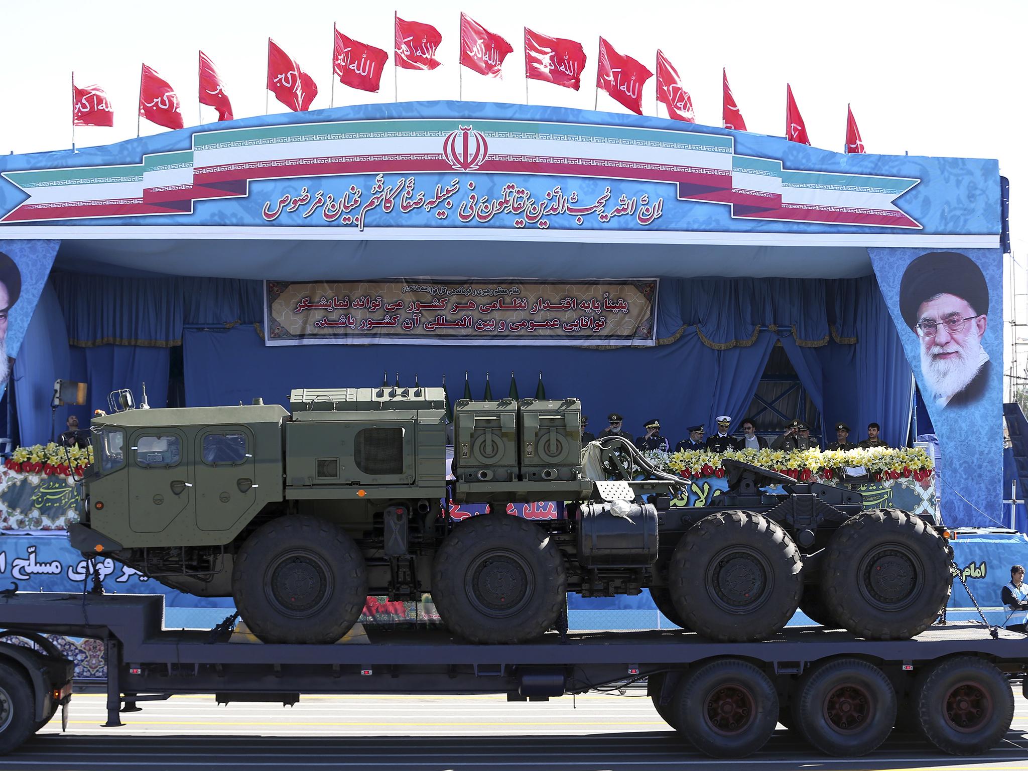 A long-range S-300 missile system from Russia is displayed by Iran's army during a parade