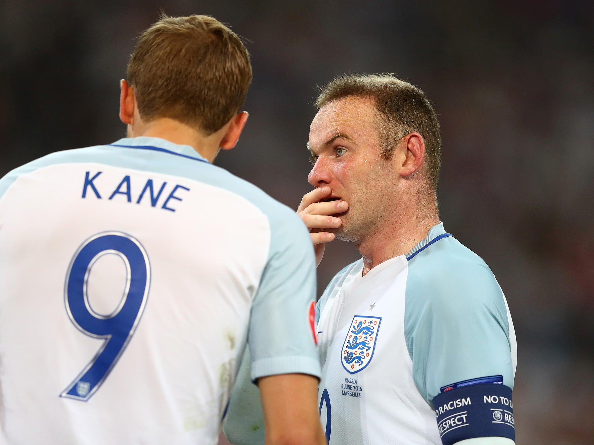 Kane and Rooney exchange words during England's first Euro 2016 match against Russia