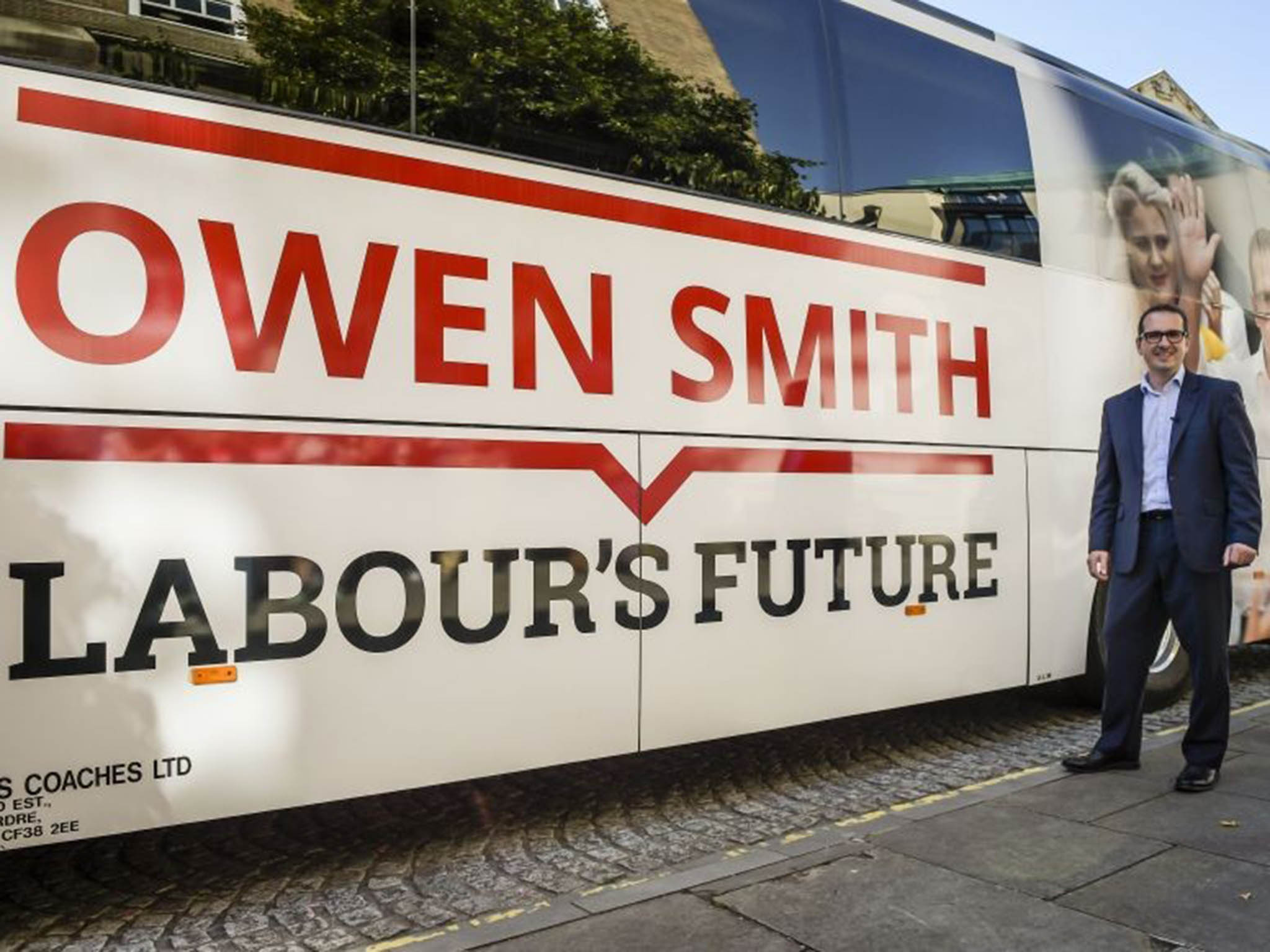 Labour leadership candidate Owen Smith arrives in Bristol in his new battle bus as he embarks on a UK wide campaign