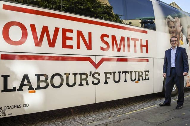 Labour leadership candidate Owen Smith arrives in Bristol in his new battle bus as he embarks on a UK wide campaign