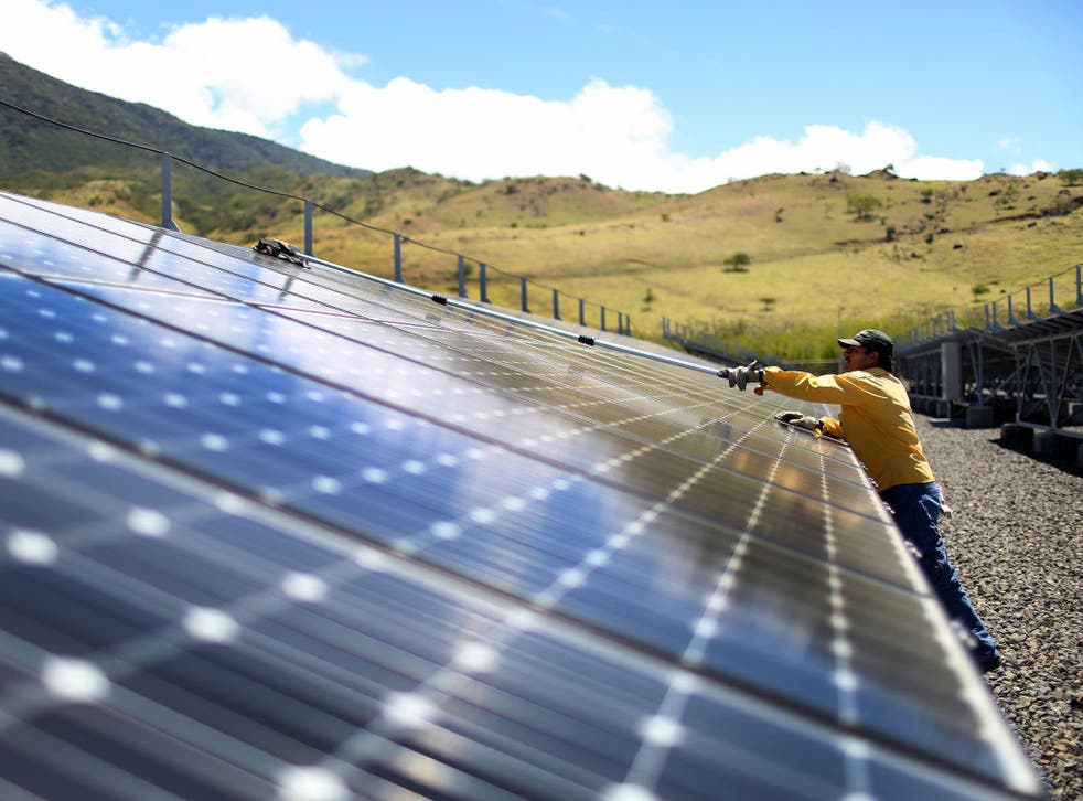 Solar panels produce a small part of Costa Rica's 99 percent renewable energy production