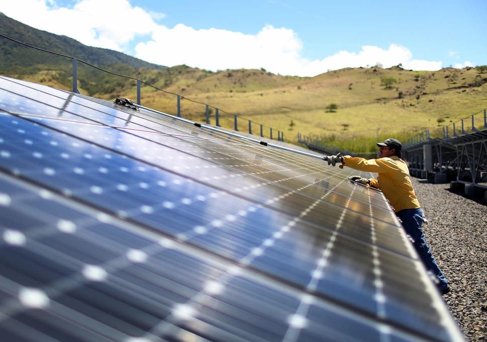 Solar panels, including this one in Guanacaste, Costa Rica, produced a small portion of this 98.1 per cent renewable energy