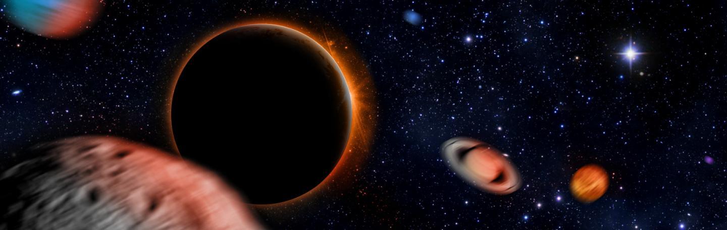 Artist's impression showing Planet Nine causing other planets in the solar system to be hurled into interstellar space