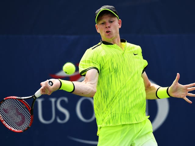 Kyle Edmund crashes a trademark forehand on his way to victory