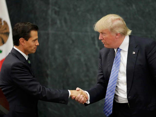 Donald Trump greets the Mexican president Enrique Peña Nieto