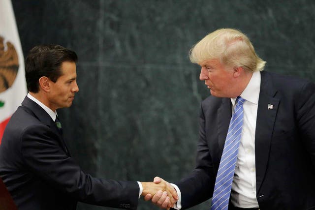 Donald Trump greets the Mexican president Enrique Peña Nieto