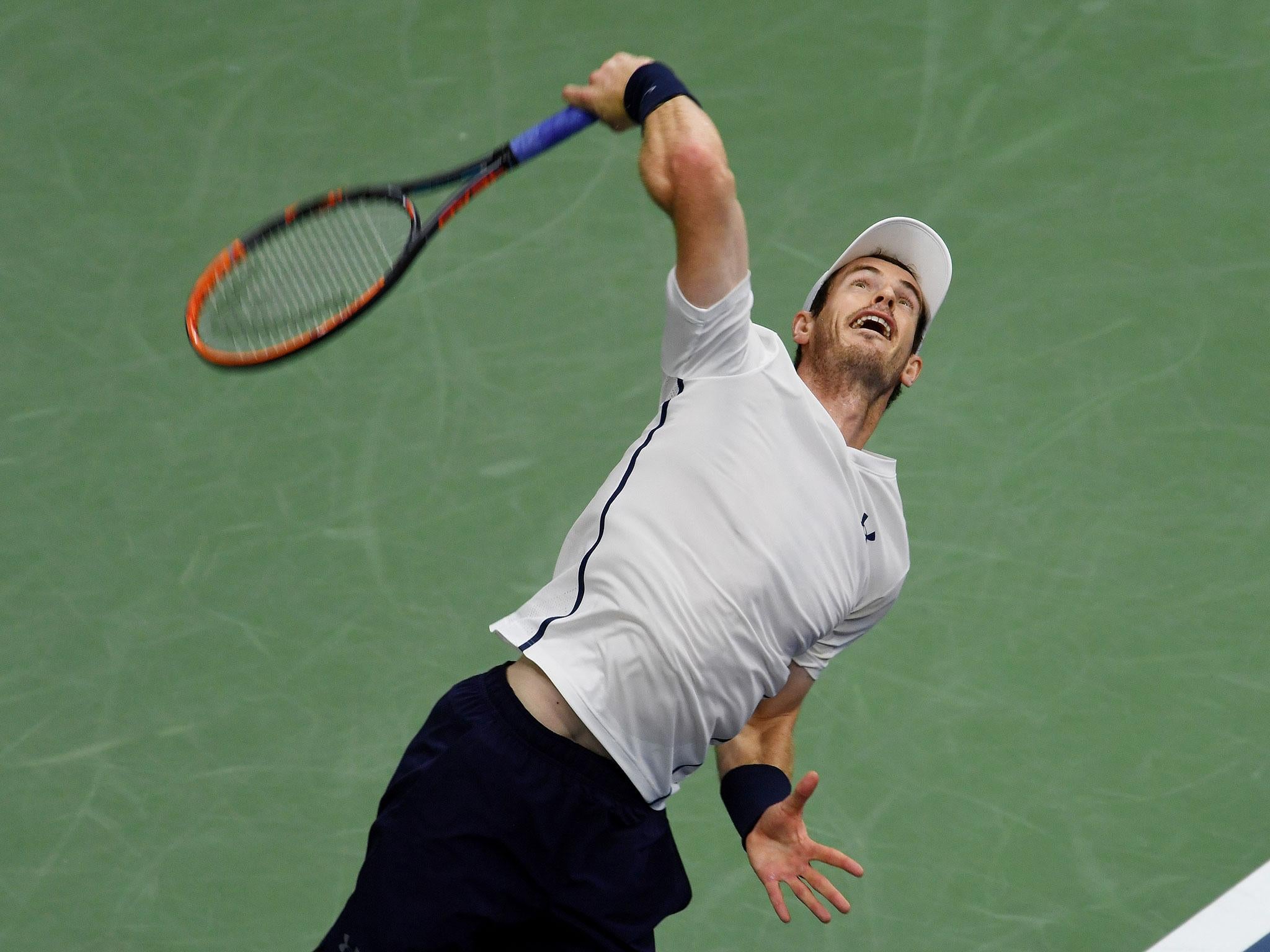 Andy Murray serves during his second round match with Spain’s Marcel Granollers at Flushing Meadows