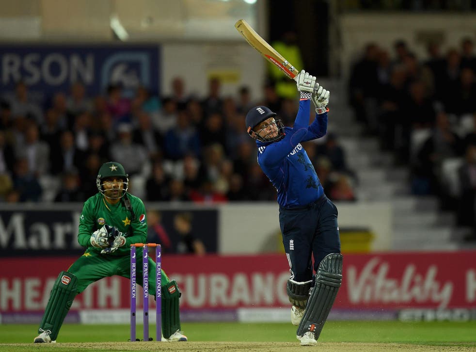England’s Jonny Bairstow hits a six on his way to an innings of 61 against Pakistan