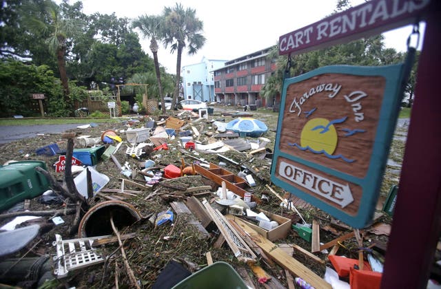 Wreckage left by the tidal surge caused by Hurricane Hermine in Cedar Key, Florida