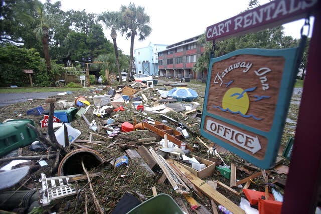 Wreckage left by the tidal surge caused by Hurricane Hermine in Cedar Key, Florida
