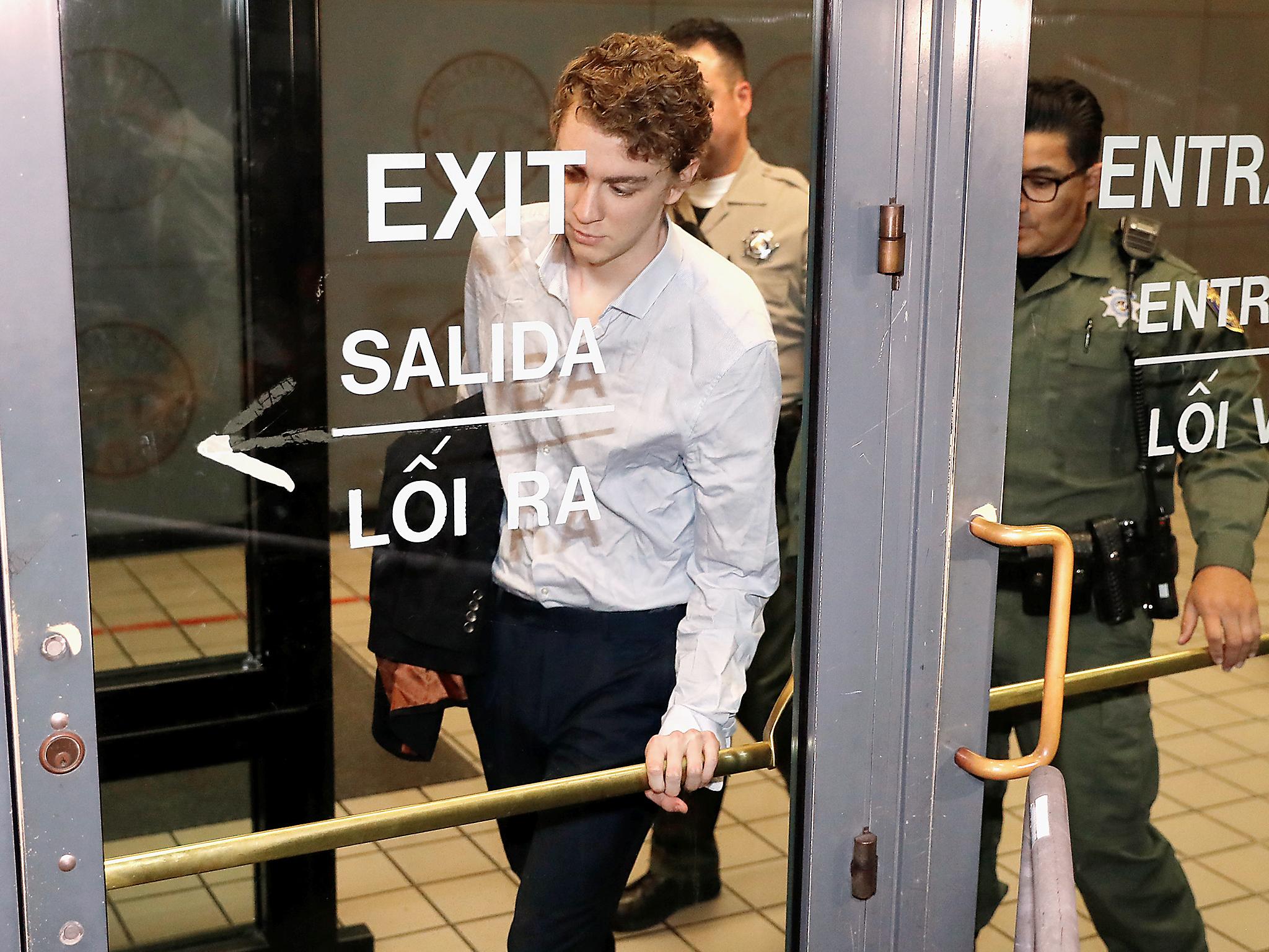 Brock Turner, the former Stanford swimmer convicted of sexually assaulting an unconscious woman, leaves the Santa Clara County Jail in San Jose, California