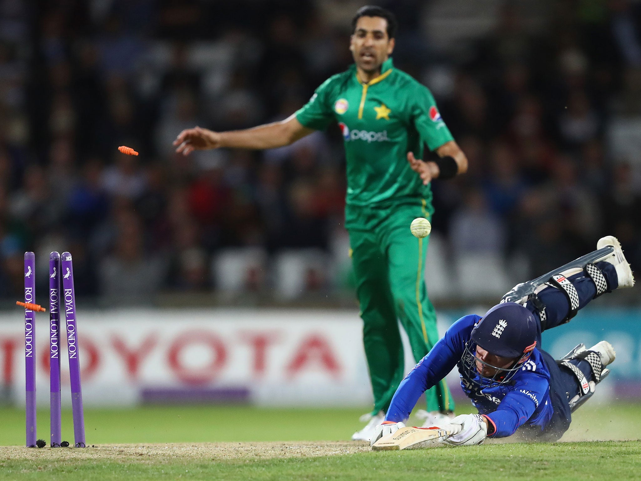 Jonny Bairstow is run out on against Pakistan