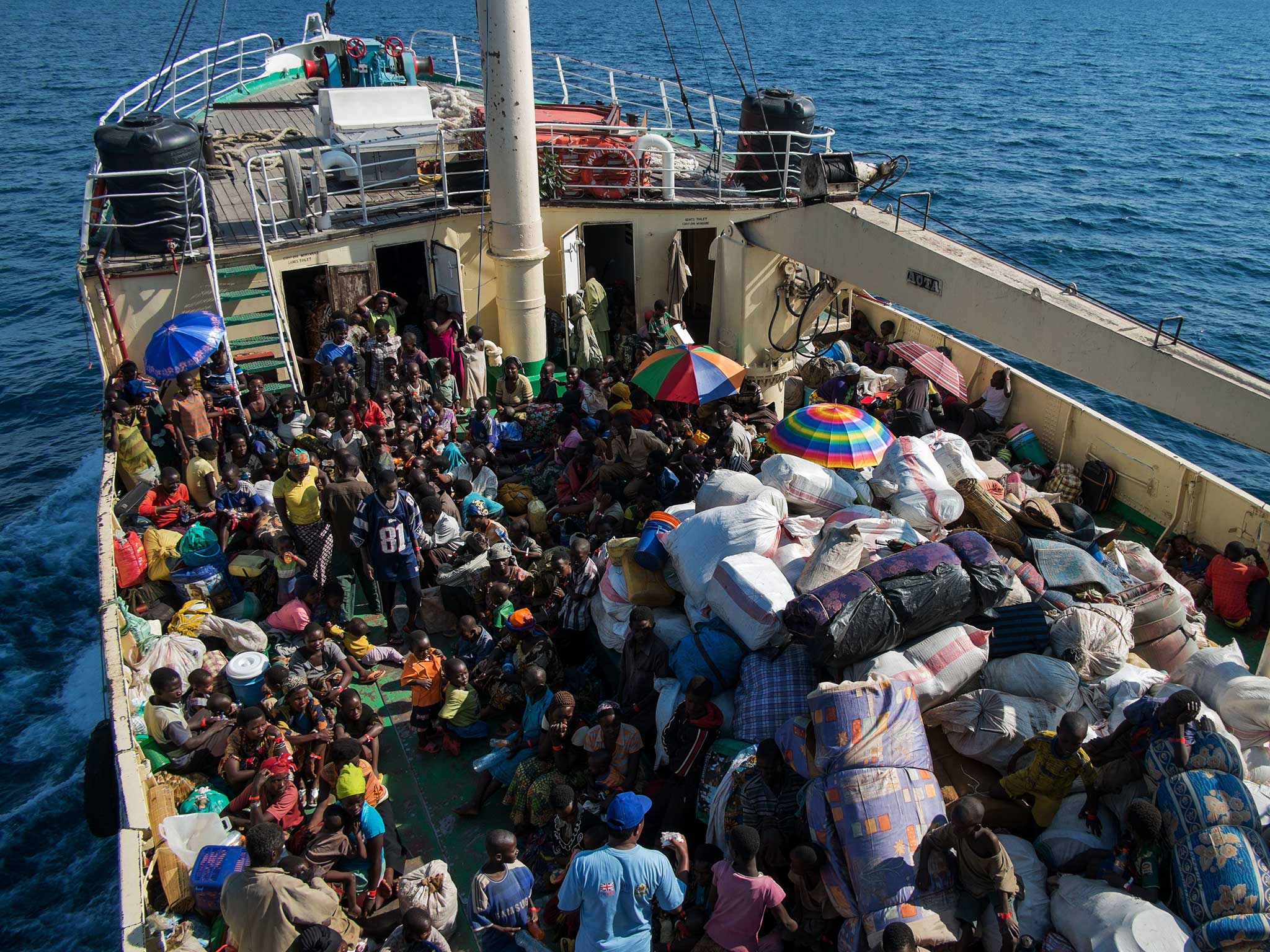 Burundian refugees are transported aboard the MV Liemba passenger cargo, on May 21, 2015