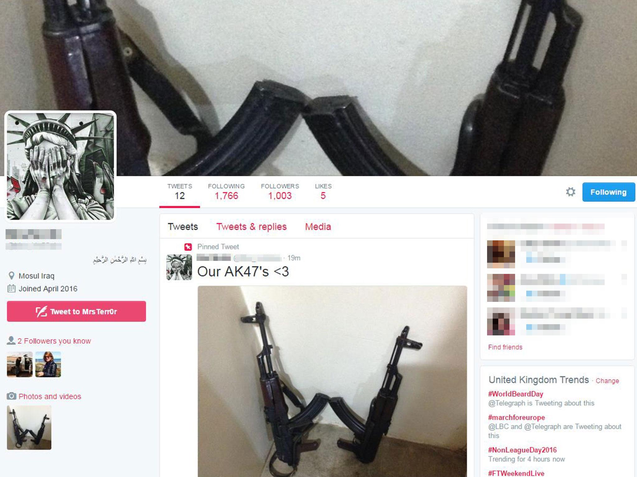 The Twitter account claiming to belong to Sally Jones, a British jihadi bride