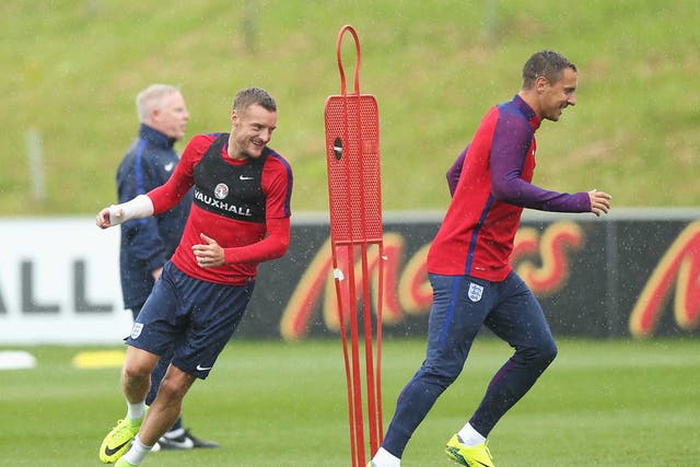 Jamie Vardy in England training ahead of the opening World Cup qualifier
