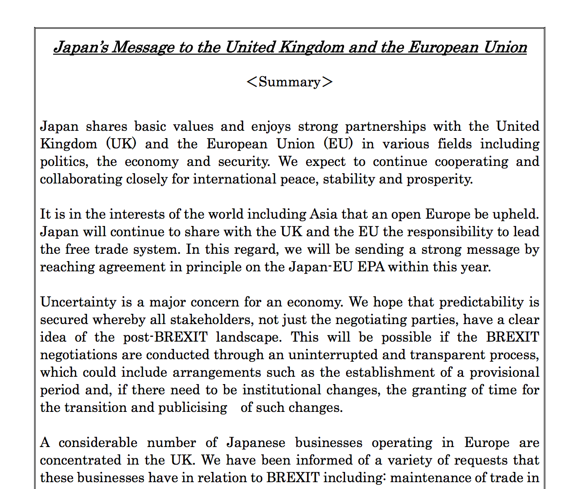 Japan's letter is an implied threat to the UK - get a Brexit deal that's good for business, or Japanese giants will go elsewere