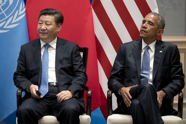 President Barack Obama and Chinese President Xi Jinping during a climate event in Hangzhou