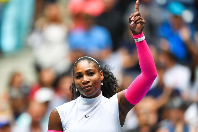 Serena Williams celebrates after recording her 307th Grand Slam victory