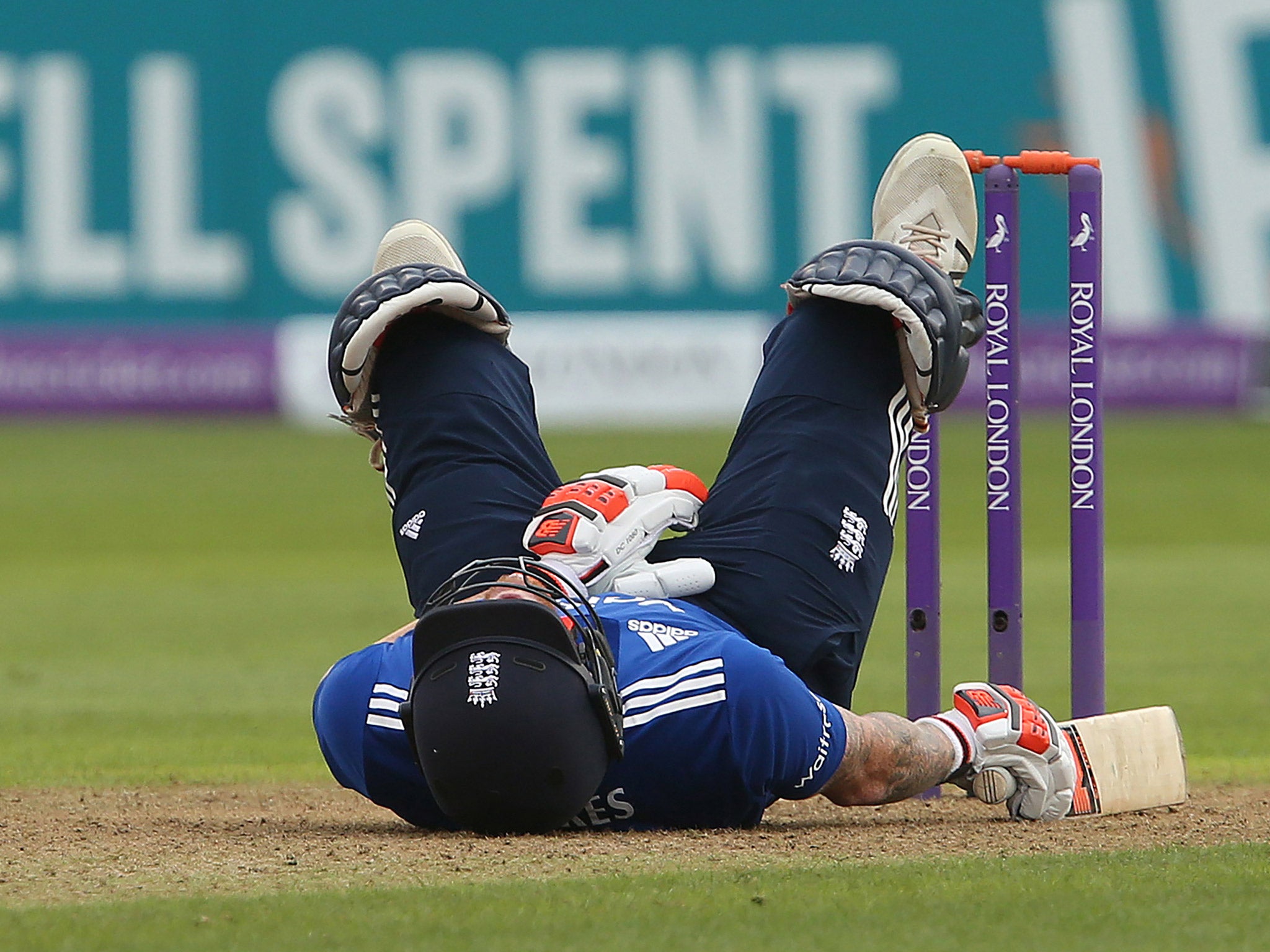 Stokes's progress was halted when he was struck by the ball in the nether regions