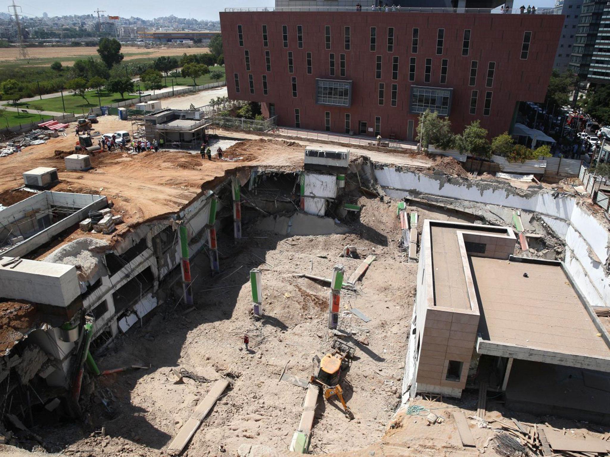 The scene of a building collapse in Tel Aviv