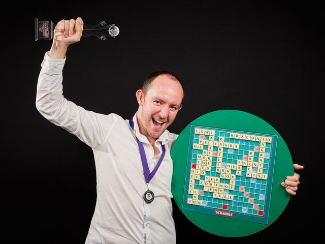 Brett Smitheram, 37, from Chingford in east London, the winner of the 2016 World Scrabble Championship Final at Grand Palais, Lille, France