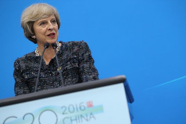 British Prime Minister Theresa May at a press conference after the G20 Summit in Hangzhou