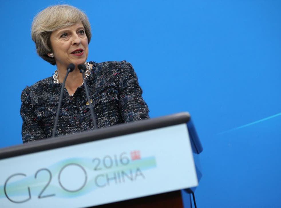 British Prime Minister Theresa May at a press conference after the G20 Summit in Hangzhou