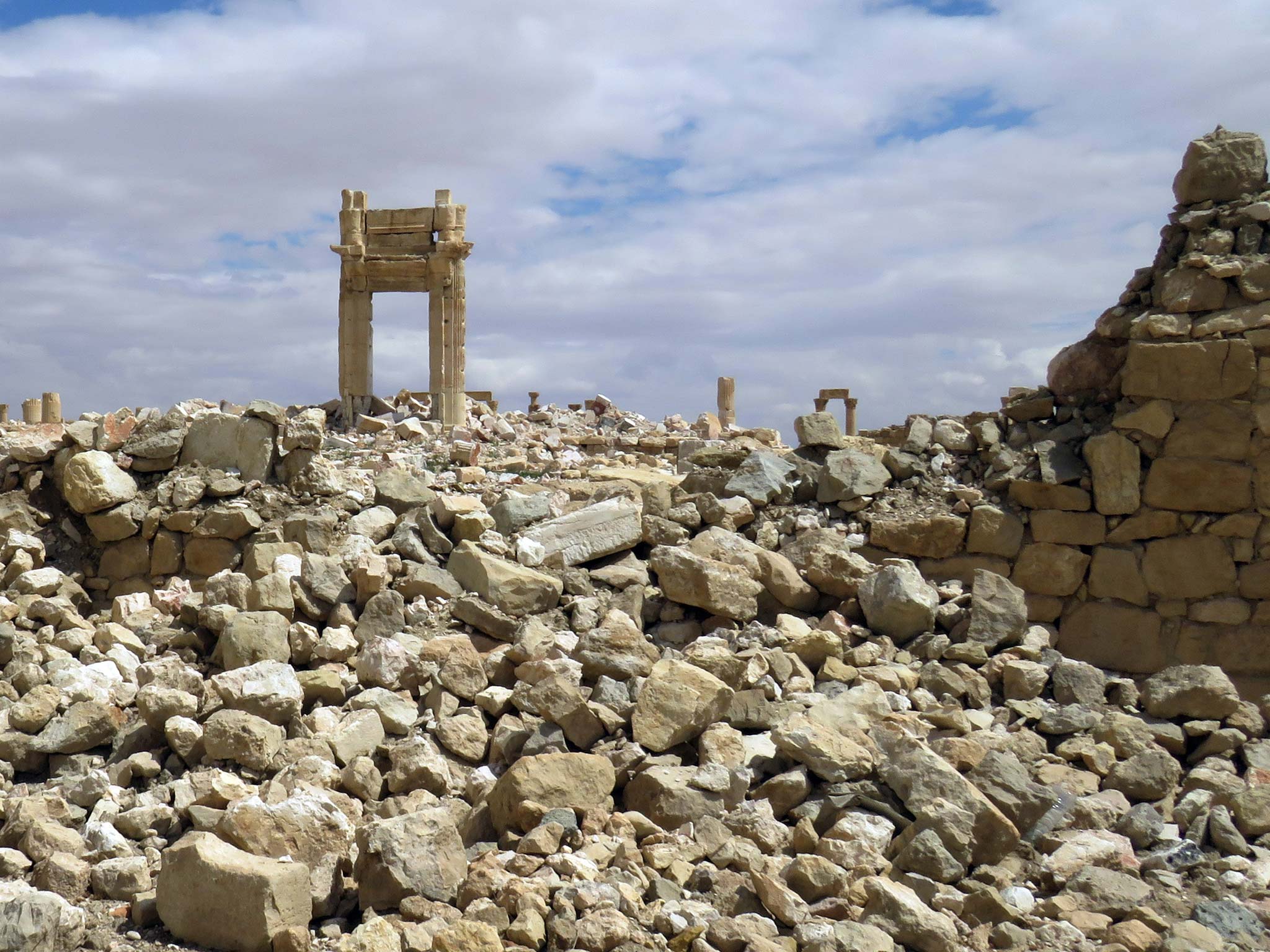 The remains of the Temple of Bel in the historic ciy of Palmyra after it was blown up by Isis