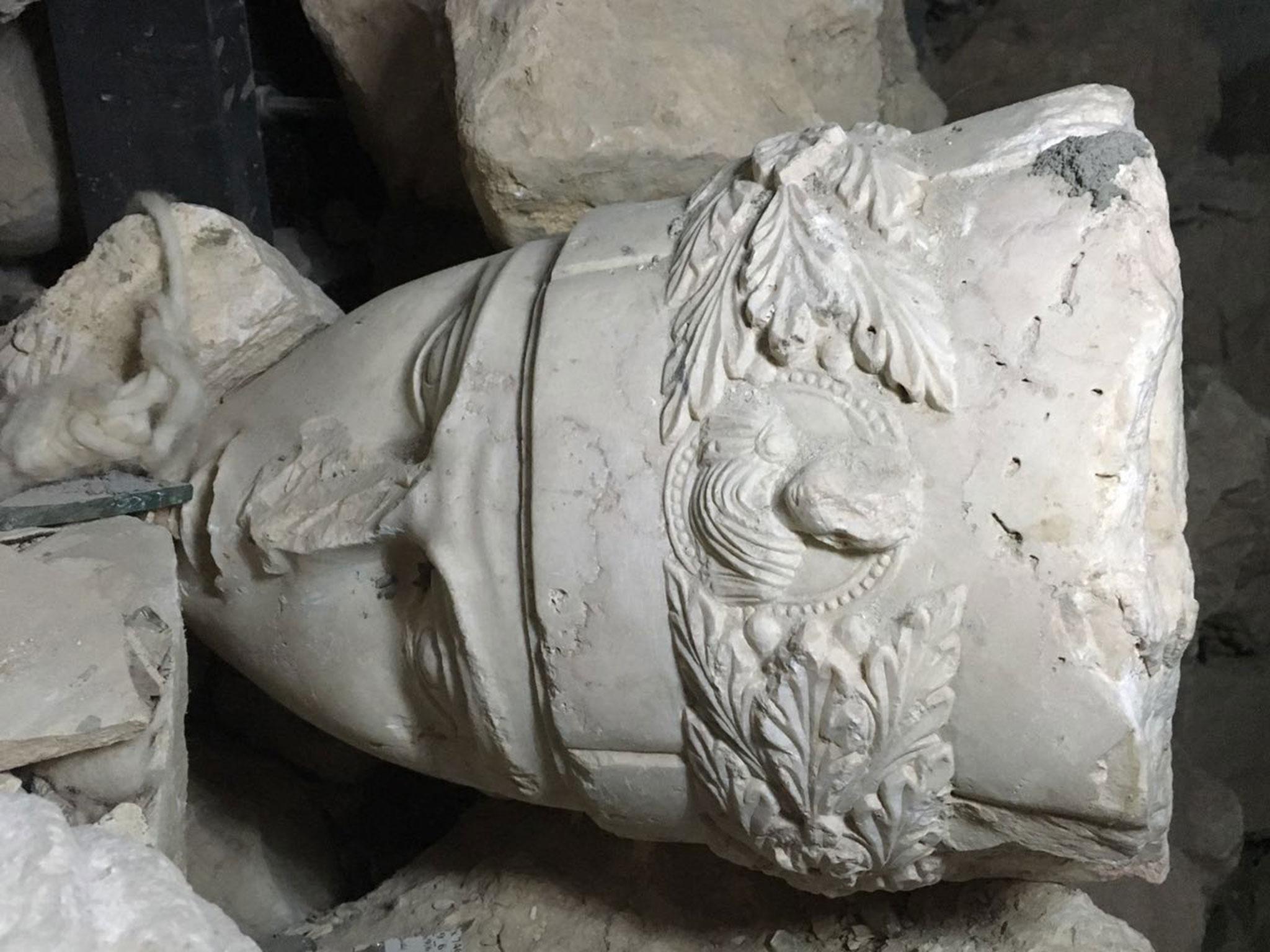 One of the relics from Palmyra moved to the National Museum of Damascus after Isis blew up the ancient city last year