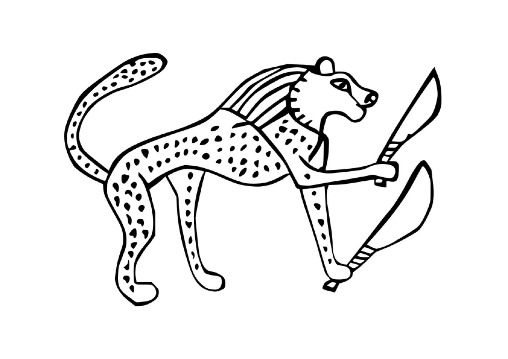 A drawing of an Ancient Egyptian demon carrying two knives