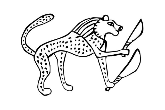 A drawing of an Ancient Egyptian demon carrying two knives
