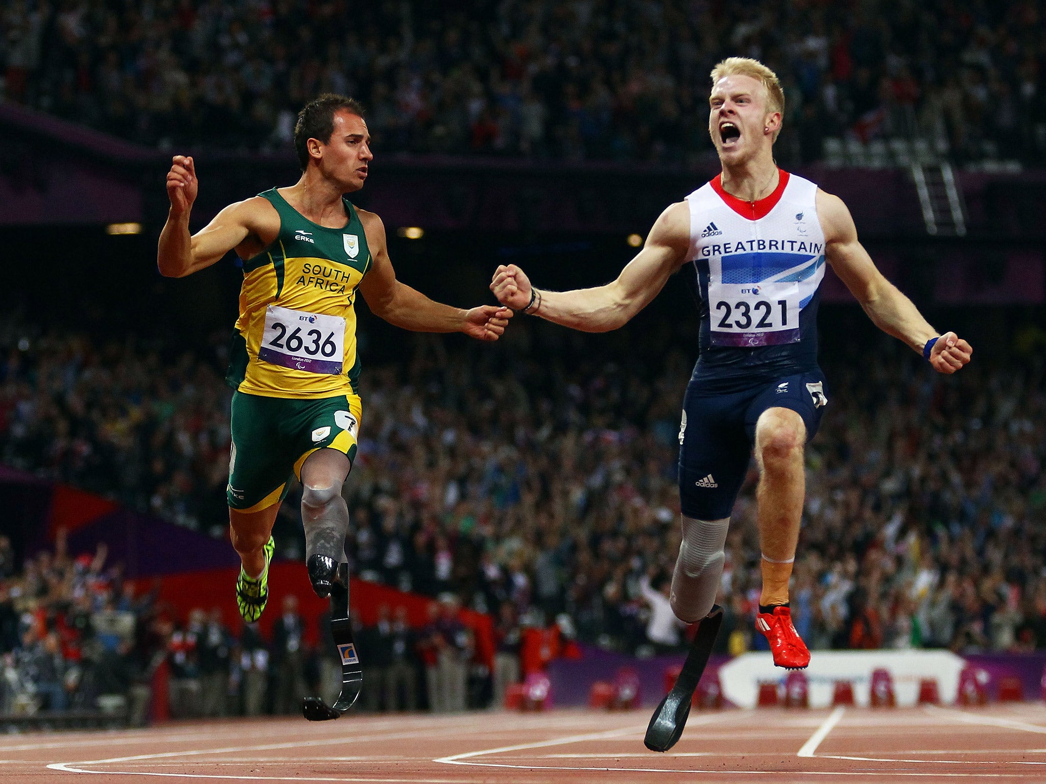 Jonnie Peacock won gold in the men's T44 100m final at London 2012
