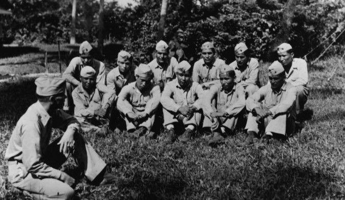 Mr Kellwood - third from left in the back row - in Peleliu in November 1944