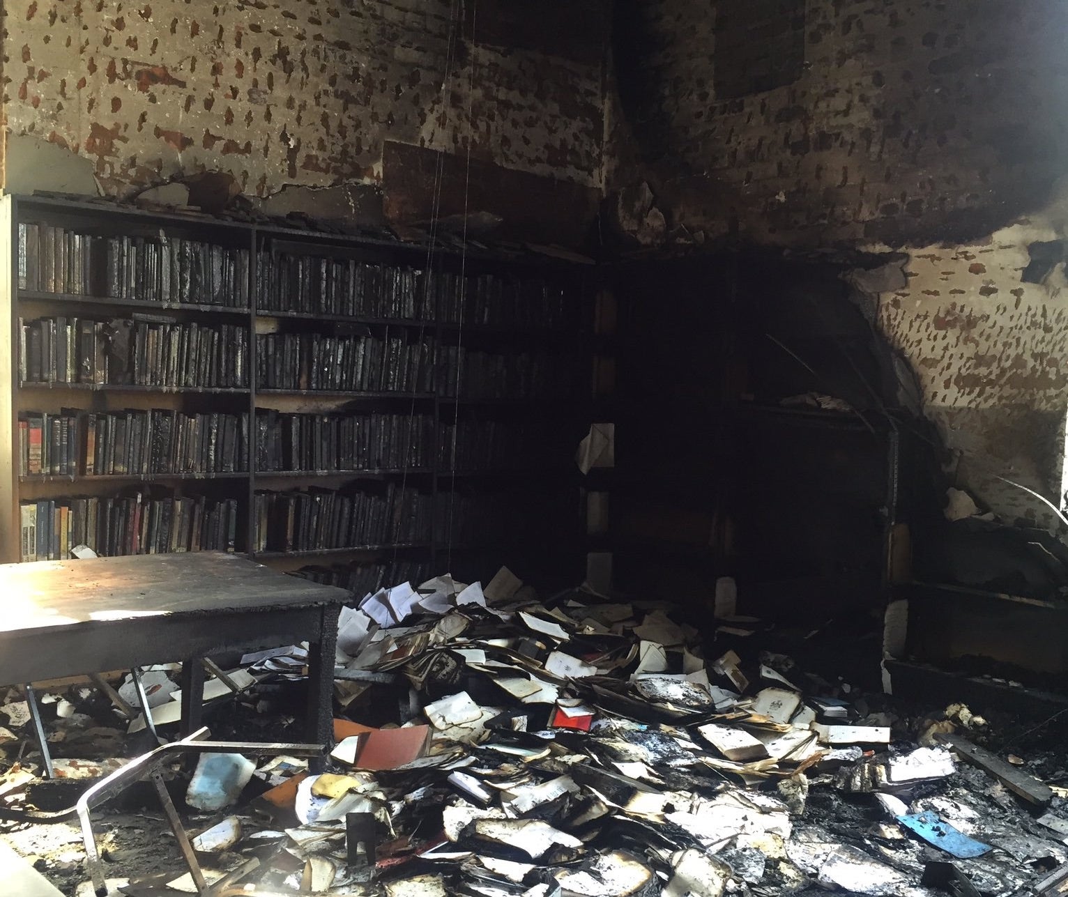 The historic library, which contained many rare volumes, was gutted by fire