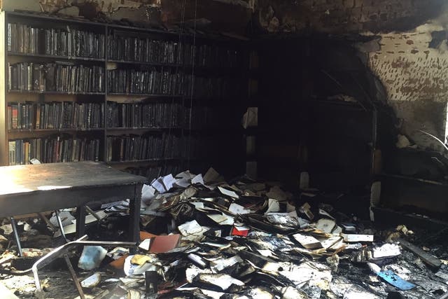 The historic library, which contained many rare volumes, was gutted by fire