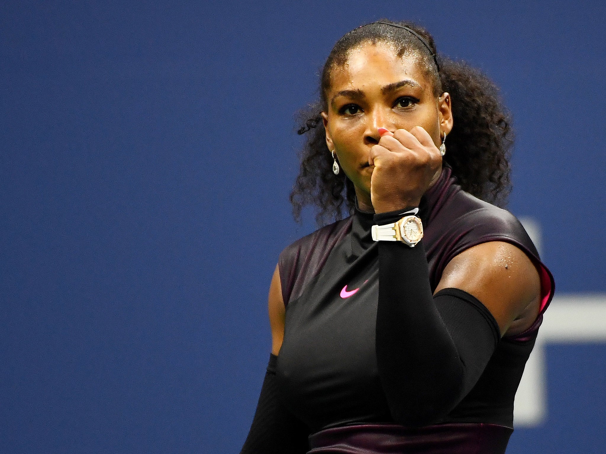 Serena Williams celebrates her quarter-final victory at the US Open