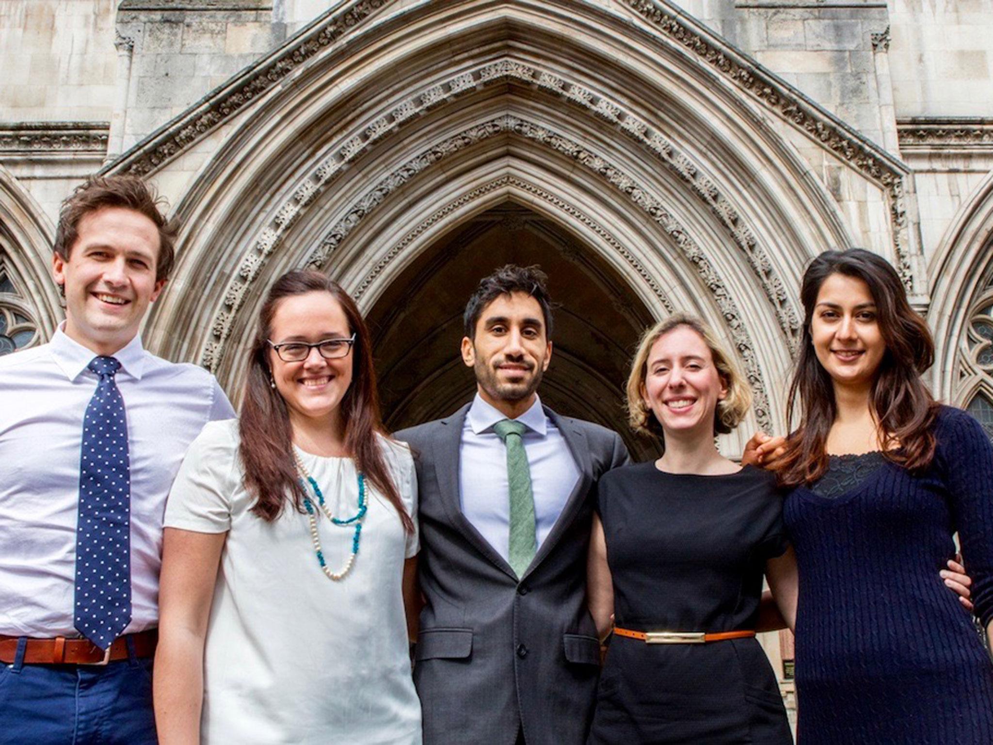 Outside the Royal Courts of Justice (from left to right): Dr Ben White, Dr Marie-Estella McVeigh, Dr Amar Mashru, Dr Francesca Silman, Dr Nadia Masood