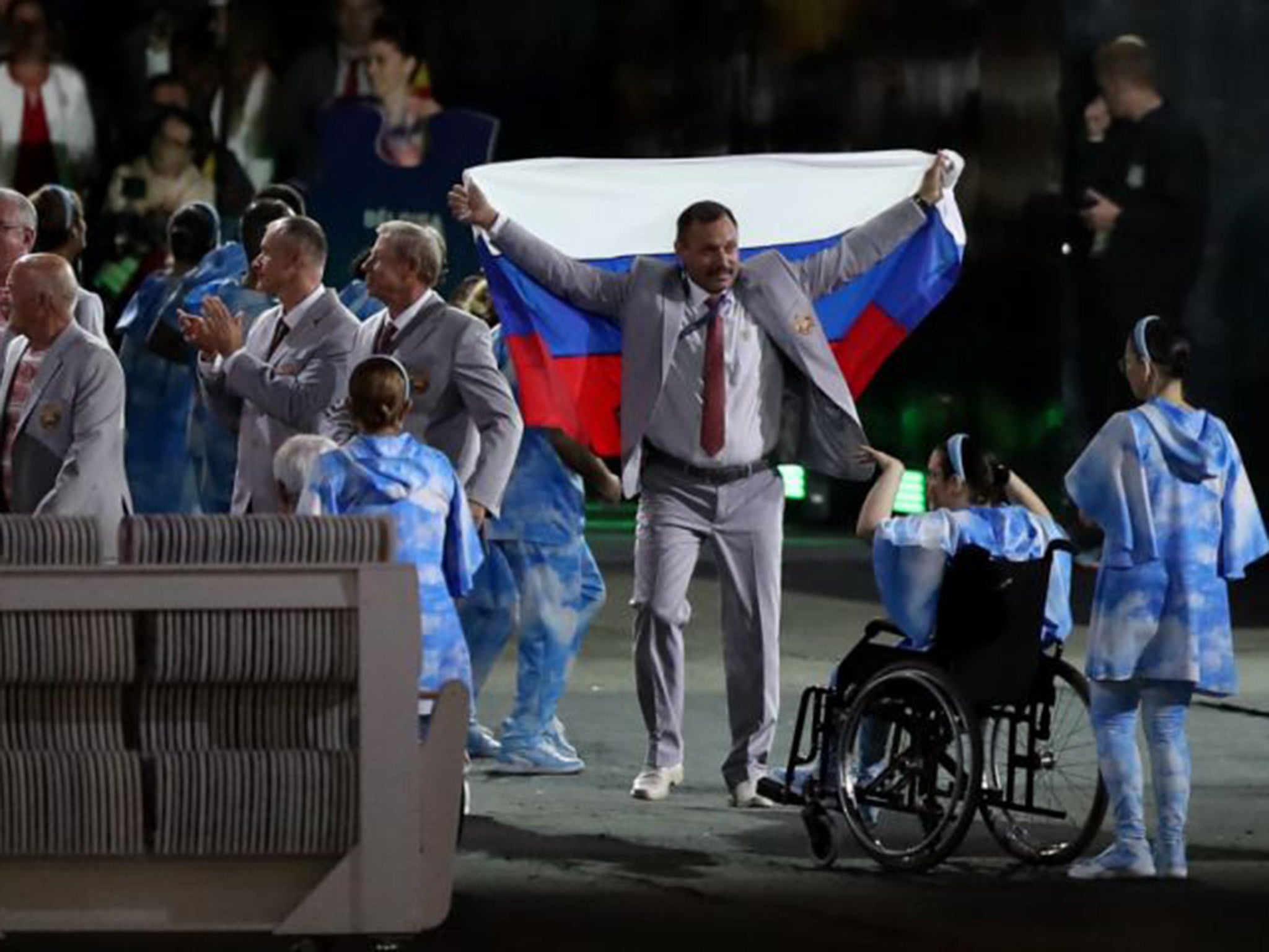 One member of the Belarus team carried out a pro-Russia protest during the Paralympic opening ceremony