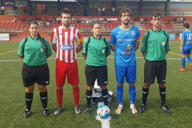 Marta Galego (centre) was subject to sexist abuse from the stands