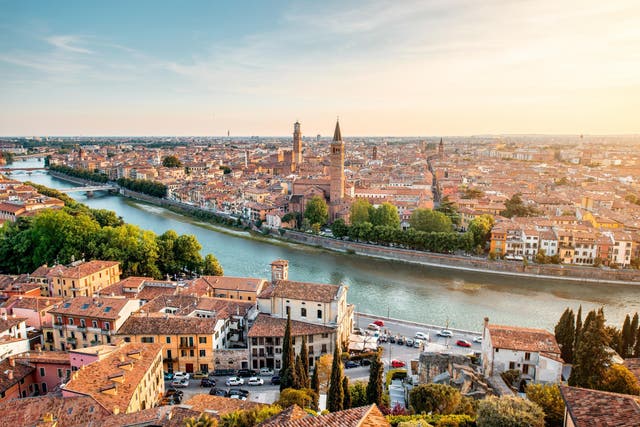 Verona's historic centre is marked by its terracotta-coloured bell towers