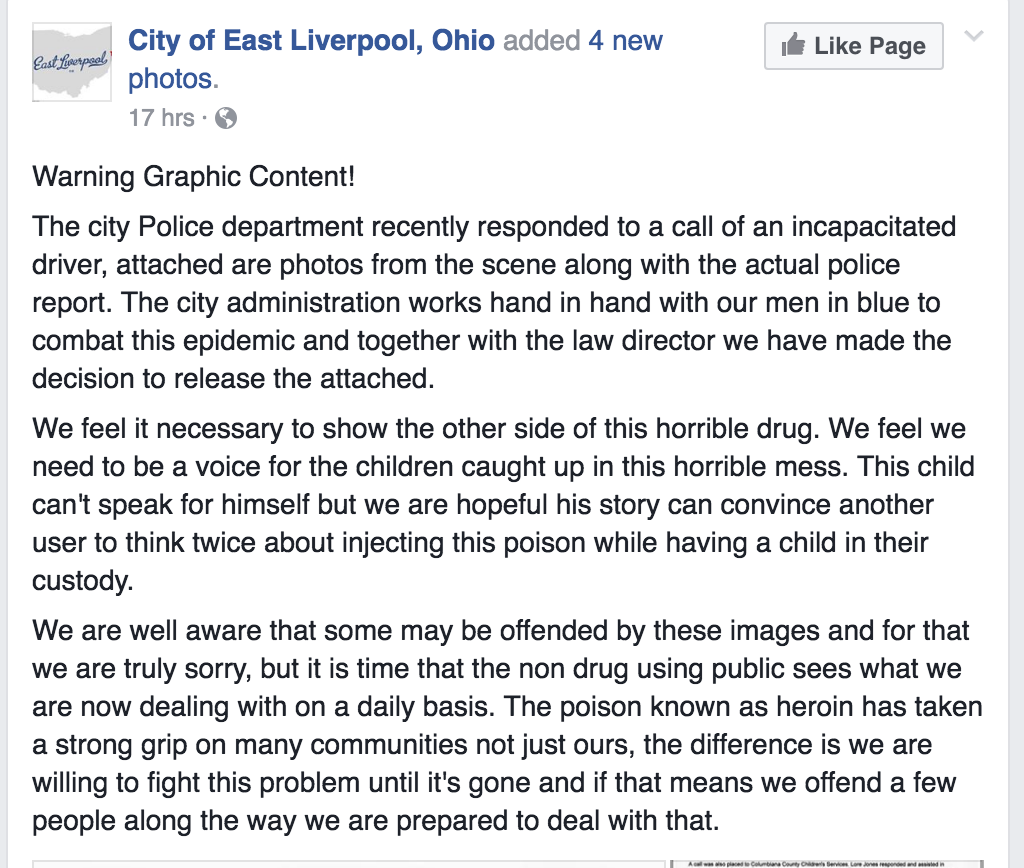 The decision to post the picture has sparked debate on the force's Facebook page