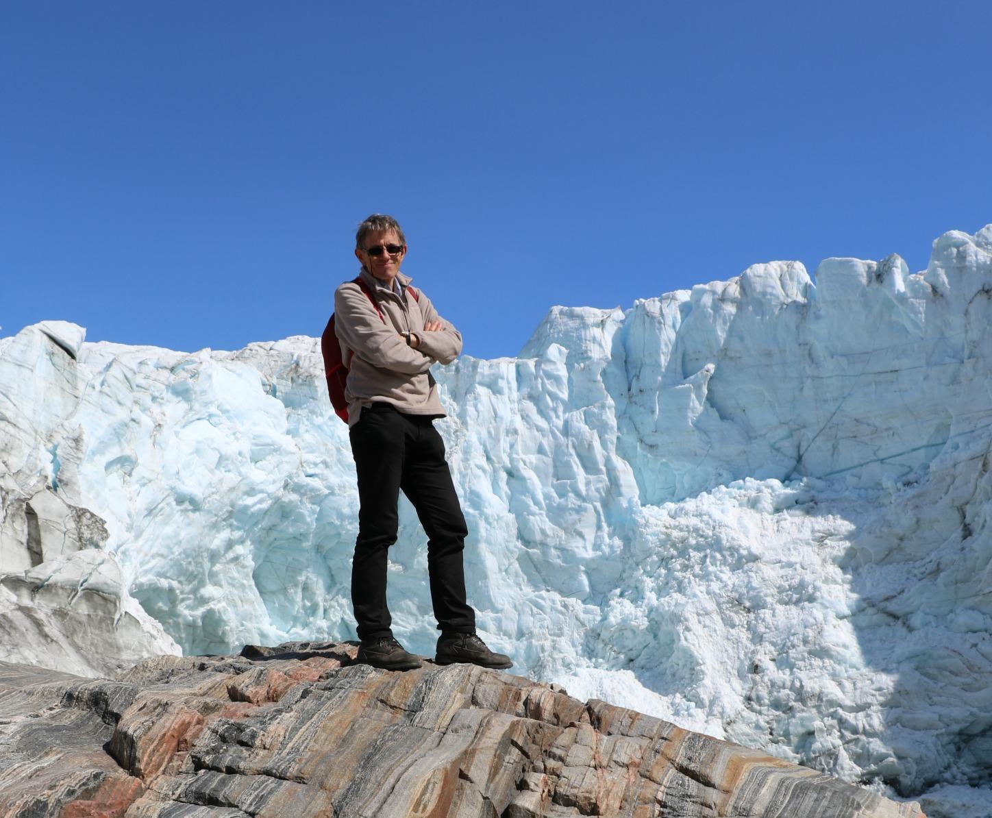 Our travel correspondent Simon Calder at the edge of Greenland's ice sheet